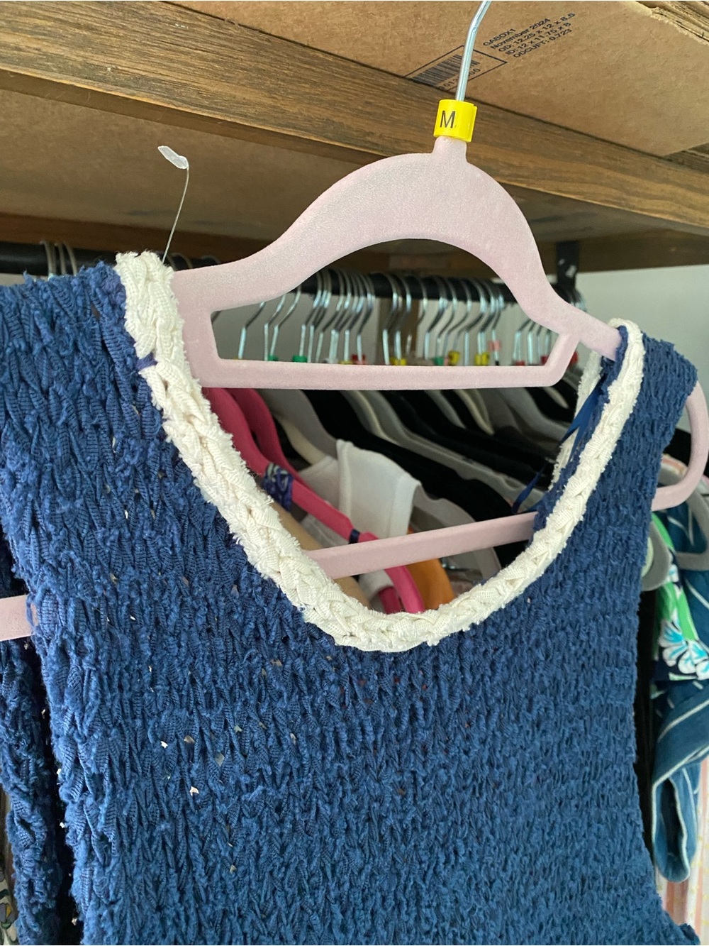 FREE PEOPLE Navy Blue Knit Cut Out Tank with Ivory Trim! 🐚 - Picture 8 of 12